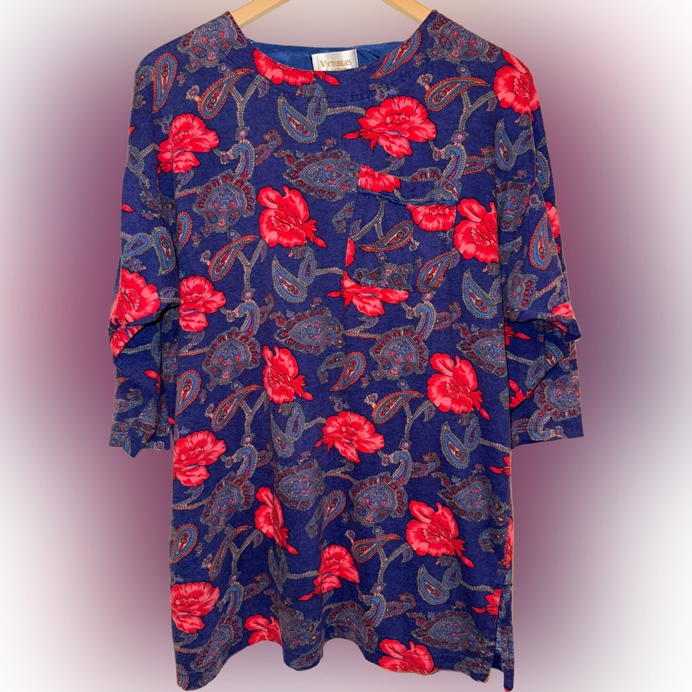 Victoria’s Secret Gold Label Vintage 90s Sleep Shirt 100% Cotton Paisley Floral
